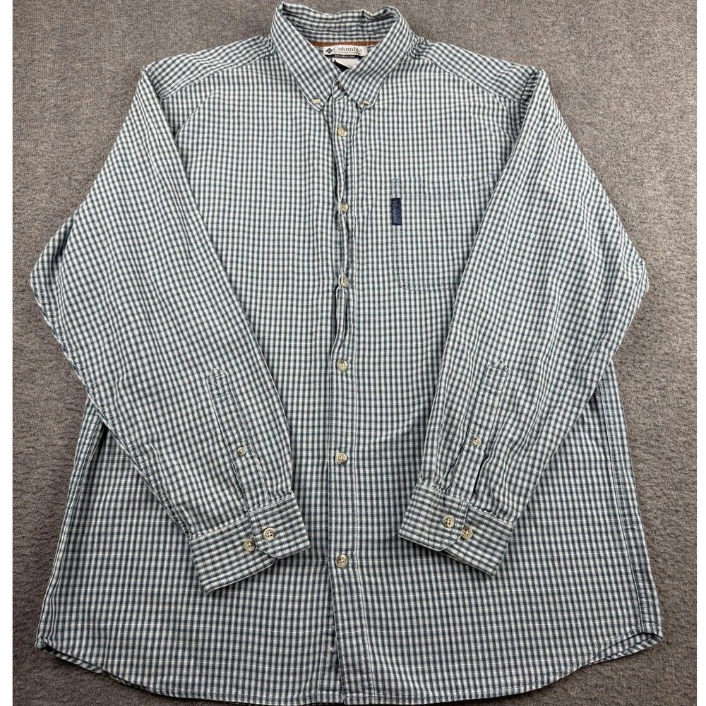 Columbia Men's XL Blue Gingham Long Sleeve Button Down Cotton Shirt AM7109
